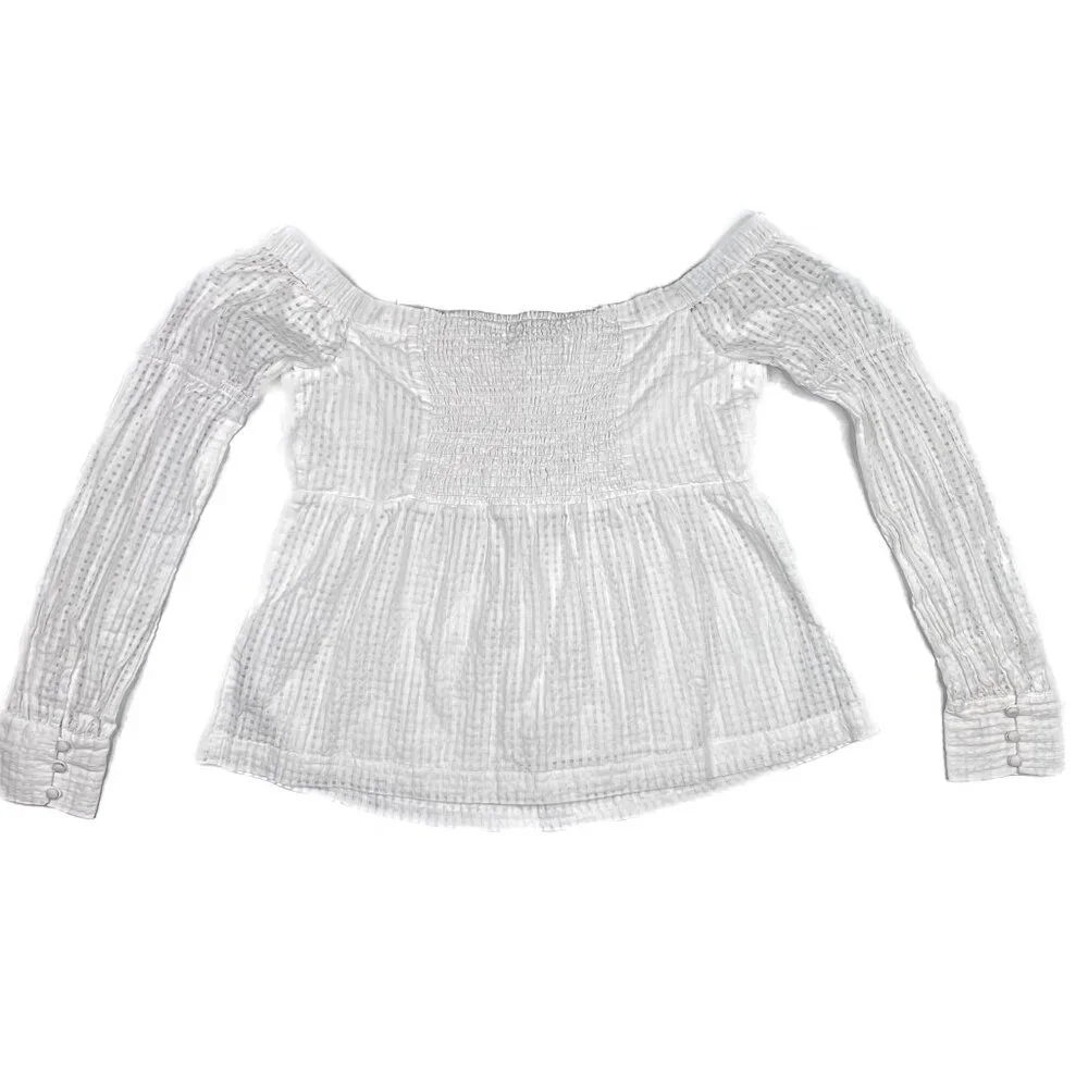 Maeve Anthropologie Off-the-Shoulder Smocked Blouse Puff Sleeves Size M